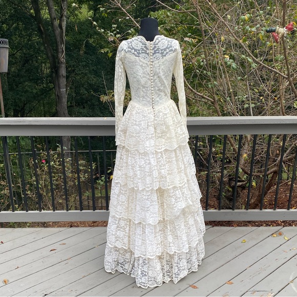Vintage 50s Tiered Ruffle Victorian Bridgerton Queencore Regency Wedding Dress - Picture 4 of 16